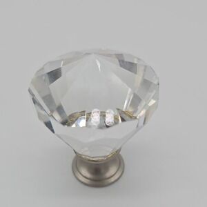 Crystal Diamond Cabinet Drawer Knob Pull Glass Silver Tone Furniture Hardware